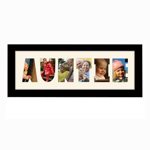 Image of Auntie Photo Frame Letter Word Name Frame Single Mounted 14032A (Black Finish Frame Cream Mount)