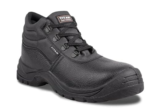 Image of Titan Safety Footwear Mercury SBP SRC Leather Chukka Work Boots, Safety Shoes, Mens Womens Work & Utility Footwear, Steel Toe Cap Boots, Anti-Slip, Lightweight, Black Construction Boots– Size 14