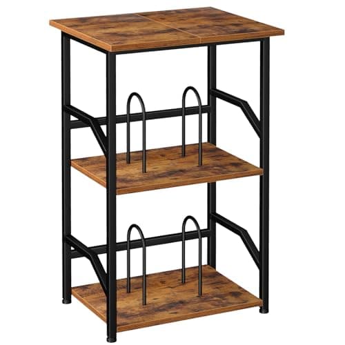 Image of LOAKEKEL Record Player Stand, 3-Tier Bedside Table with Extra-Large Desktop, Side Table Hold Up to 200 Albums, Vinyl Record Storage for Player, Turntable Stand for Living Room, Bedroom, Brown