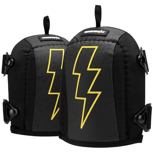 Image of Thunderbolt Knee Pads Work for Construction Flooring Plumbing Cleaning - Gardening Knee Pads Anti-Slip Leather Lightweight Comfortable Foam Cushion with Adjustable Straps & Fast Clip Fastener