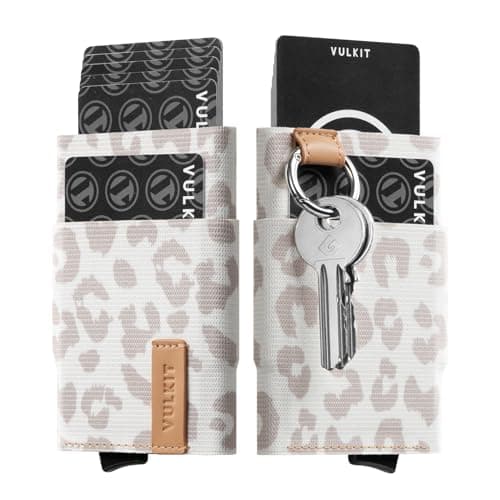 Image of VULKIT Women Card Holder with Elastic Pocket and Keychain, Minimalist Slim Pop up Credit Card Wallet RFID Blocking for Women (Leopard-Khaki)