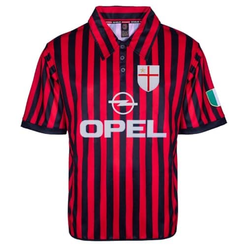 Image of Score Draw AC Milan 2000 Centenary Retro Football Shirt Red/Black Medium Polyester