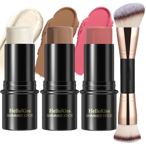 Image of 3 Pcs Cream Contour Stick Makeup Kit,Shades with Highlighter,Blush and Bronzer Contour Stick for Sculpt the Cheeks,Waterproof, Matte & Dewy Finish (Light-Medium,#02+#10+#12)
