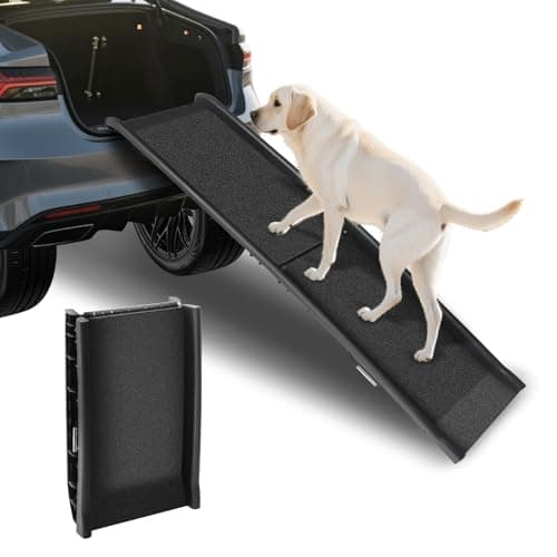 Image of Folding Pet Car Ramp for Large Dogs, Foldable Pet Vehicle Ramp Dog Car Ramps with Non-Slip Rug Surface,Extra Long Dog Pets Stairs Lightweight Portable Dogs Steps for Cars Bed Sofa, Indoor Outdoor