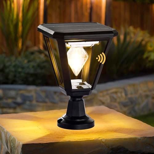 Image of Decorative Solar Post Light for Pillars and Fence Posts – Black Outdoor LED Lantern with 2700K Warm White Effect, Waterproof Dusk to Dawn Solar Powered Lighting for Driveway, Gate, Garden Wall