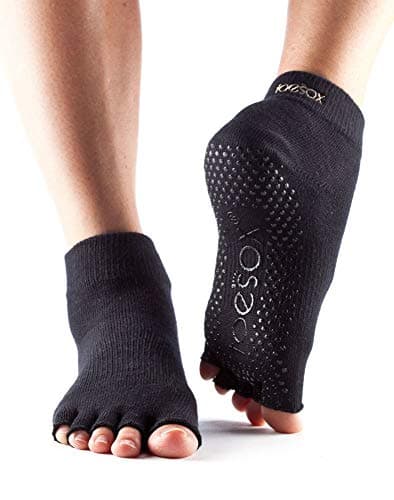Image of ToeSox TOESL Unisex Adult Half Toe Low Rise Yoga & Pilates Grip Sock - Black, M