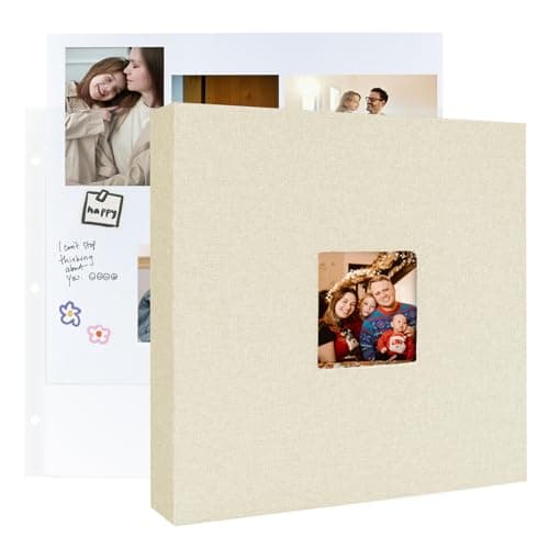 Image of 3 Ring Binder 12x12 Inch Large Scrapbook Photo Album, Linen Cover Scrap Book with 30 Plastic Sleeves 60 Pages 12 x 12 Scrapbooks White Pages for Wedding Couples Baby Travel Mothers Day Gifts(Beige)