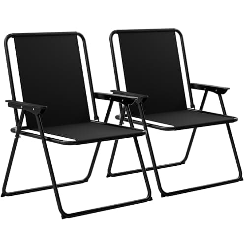 Image of Outsetter Folding Beach Deck Chairs - Pack of 2, Metal Outdoor Lightweight Deck Chair with Armrests, Portable & Easy to Store, Suitable for Camping, Garden, Picnic & Fishing - Black