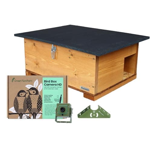 Image of Green Feathers Handmade Wooden Hedgehog House with 1080p HD Wifi Camera, UK Power Supply, Staggered Entrance with Secure Roof (Wifi Camera & Hedgehog House)