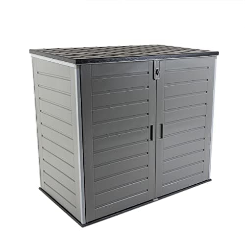 Image of CHARLES BENTLEY, 1170L, Outdoor, Garden, Plastic, Storage Cabinet, Grey Body, Black Lid, Moulded Panels, Padlock Hasp, Sloped Lid, PP Vacuum, Indoor, Outdoor, Steel, Storage Chest (140x124.5x82cm)