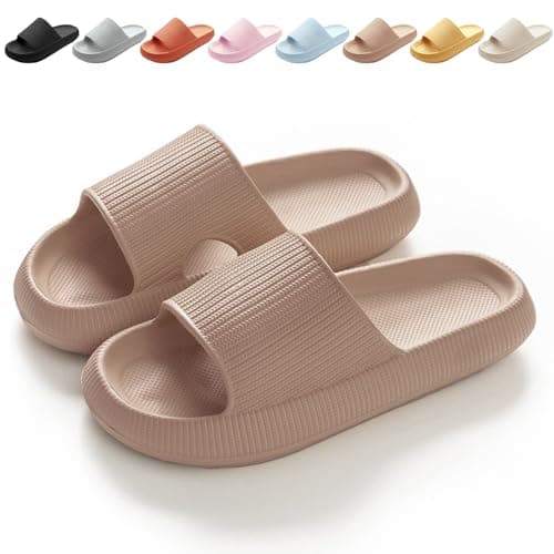 Image of BHFRGAS Sliders Cloud Slippers Women Men，Non-Slip Mens Womens Slippers Cloud Sliders，Soft Flip Flops with Thick Sole for Shower Bathroom Pool Beach，Khaki, 6-7 UK