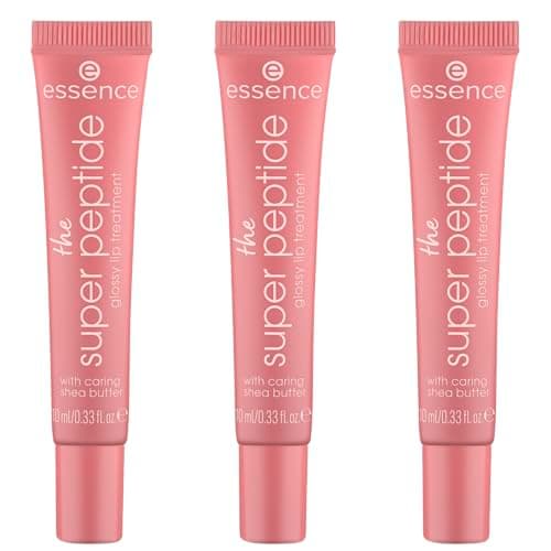 Image of essence the super peptide glossy lip treatment, lip balm, 03, brown, smoothing, with vitamins, nourishing, paraben-free, microplastic-free, nanoparticle-free, pack of 3 (3x10ml)