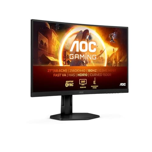 Image of AOC CQ27G4X 27 inch WQHD Gaming Monitor Curved, 180Hz, Fast VA Panel, 0.5ms MPRT, Adaptive Sync, HDR10, FreeSync, (2560x1440 HDMI 2x 2.0 DP 1x 1.4) Black