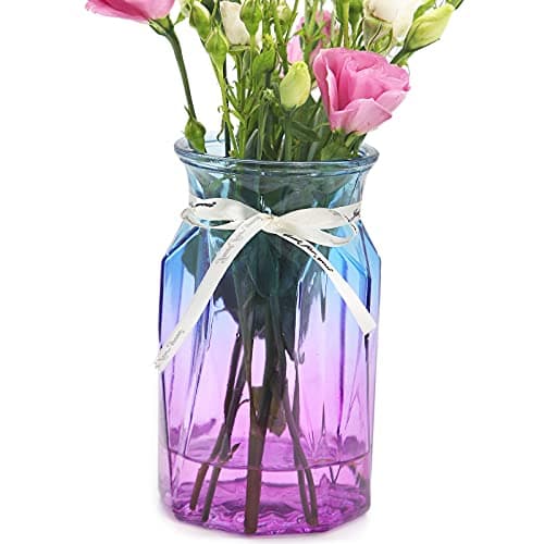 Image of OFFIDIX Glass vase, Modern Geometric Centerpieces Decorative Vase Gradient Multicolor Flower Vase for Office, Home Kitchen, Wedding Decoration (Blue Purple)
