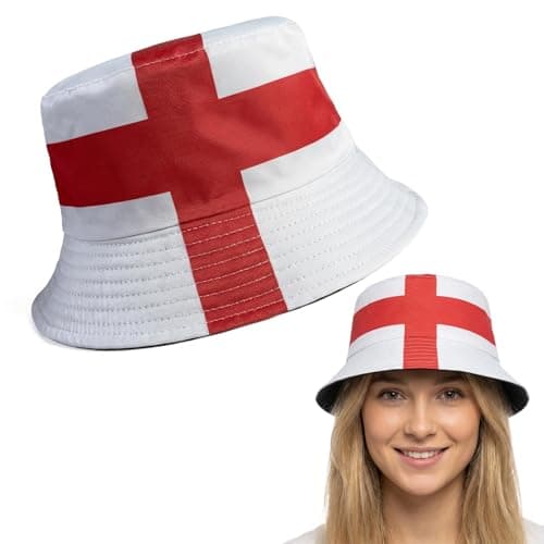 Image of Wvbzf England Bucket Hat, Football Fan Headwear England Cap, Men's Bucket Hats for Outdoor Activities, Sports Events and Daily Wear White