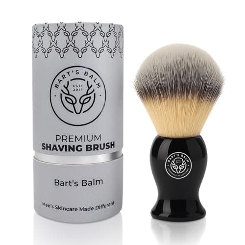 Image of •Bart’s Balm Luxury Synthetic Shaving Brush for men – Soft Bristles, No Shedding, Black Handle – Combine with Shaving Soap or Cream For A Quick, Rich Lather– Vegan & Cruelty Free