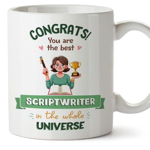 Image of MUGFFINS Scriptwriter Woman Mug - in English - Best in Universe Trophy - Funny Gift for Colleagues - Ceramic 11oz Mug