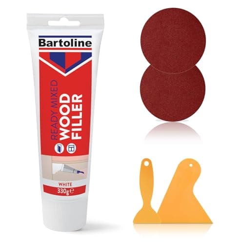Image of Bartoline Ready Mixed Wood Filler White 330gm Tube with 2 Spreaders and 2 Sandpapers - 5pcs Wood Filler Set - Ideal for Interior and Exterior Hardwood and Furniture Repair(Packaging may vary)