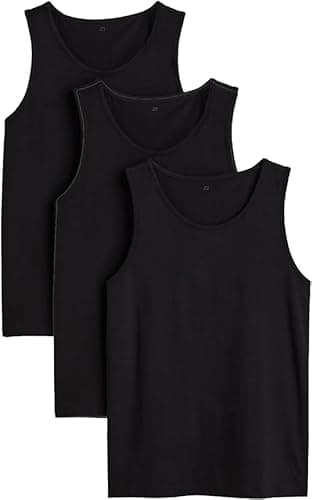 Image of reshmena® 3 Mens Cotton Vests Tank Tops Sleeveless Plain Breathable Slim Fit Summer Top Vest Everyday Athletic wear Men Workout Shirts Black, M