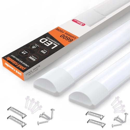 Image of paul russells 6ft LED Batten, Ceiling Fitting Tube Light, 4000K Cool White, 60W, 6600 Lumens, Light for Office, Bathroom, Kitchen, Garage, Warehouse Fluorescent Lighting Replacement, 2 Packs