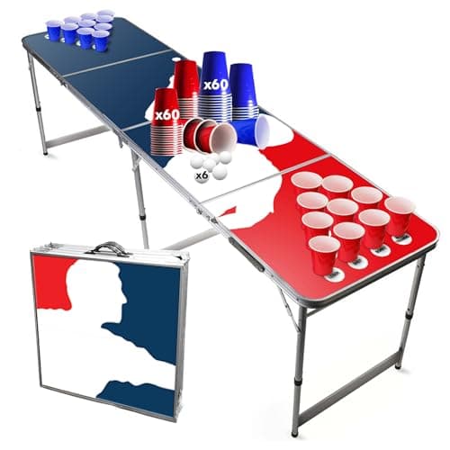 Image of Beer Pong Official Full Set | Player | 1 Table + 120 Cups (60 Blue & 60 Red) + 6 Balls | Complete Pack | Premium Quality | Official Table Size | Scratchproof | House Party | OriginalCup®