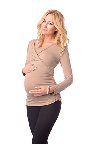 Image of Purpless Maternity 2in1 Top Shirt Blouse for Pregnant and Breastfeeding Woman 7014 (12, Cappuccino)