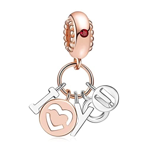 Image of Annmors Rose Gold Letter I Love You Charm for Bracelet 925 Sterling Silver Dangle Pendant Bead with Cubic Zirconia Girl Jewelry Beads DIY Gifts for Women Bracelet & Necklace