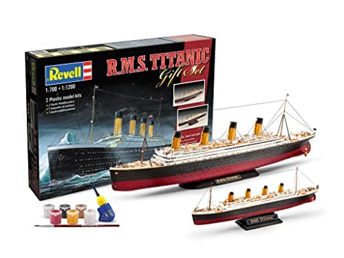 Image of Revell Gift Set 05727 R.M.S. Titanic 1:700 & 1:1200 Scale Unbuilt Plastic Model Kits with Contacta Professional Glue, Paintbrush & Selected Aqua Color Paints