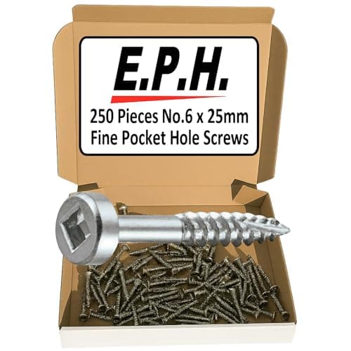 Image of E.P.H. Pocket Hole Screws, No.6 x 25mm, Pack of 100, Fine Self-Cutting Thread, Square Drive, For Hardwoods, EPHS625100F