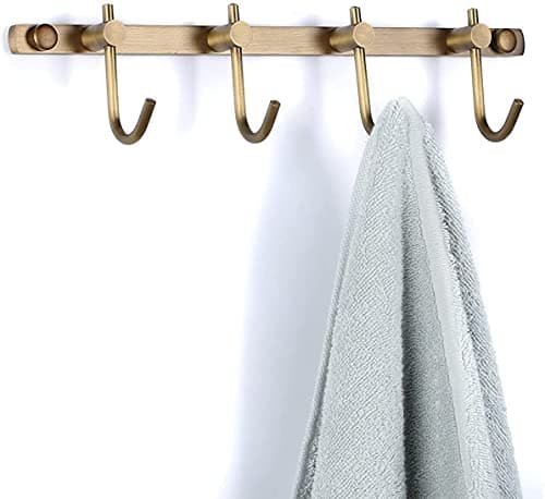 Image of Wincase Wall Mounted Antique Brass Brushed Bronze Row Hooks with 4 Heavy Duty Hooks