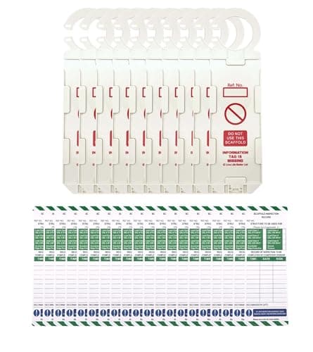 Image of LIVELIFEBETTER® Scaffold Inspection Record Tags - 10 Holders and 20 Inserts - Full Pack, Fits All Scaffold Types, Suitable for Indoor and Outdoor use - Durable Polypropylene (PP) Tags