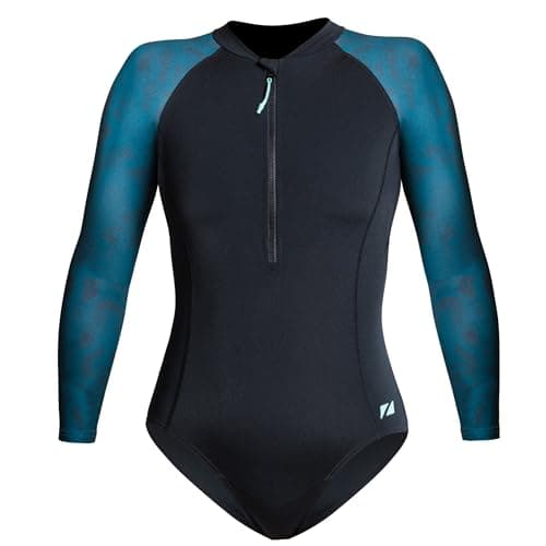 Image of ZONE3 Women’s Long Sleeve Swimsuit – Xfinity Renew, Chlorine Resistant, UPF50+ Swimwear Black/Teal