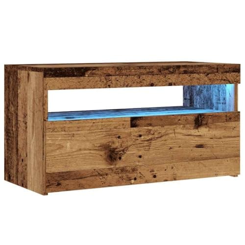 Image of vidaXL TV Cabinet with RGB LED Lights - Engineered Old Wood - Modern Living Room Media Stand/Unit - Storage 75x35x40cm