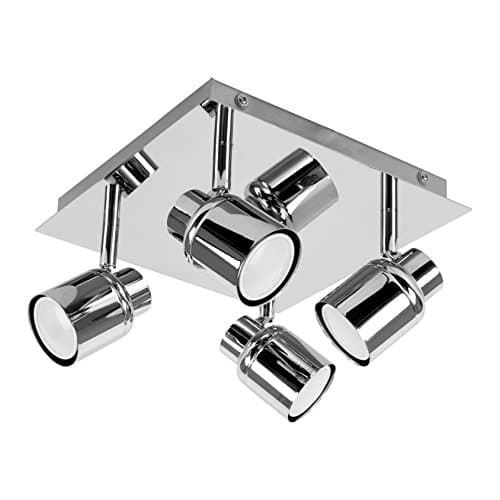 Image of MiniSun | Modern Polished Chrome Square Plate Adjustable 4 Way Ceiling Spotlight | Ceiling Spots, Home Décor & Improvement Essential | Mains Wired