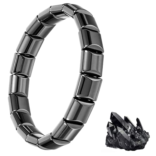 Image of DOPENSPI Hematite Bracelet for Men, Stylish Hematite Bracelet Adjustable Elastic Bracelets Black Stone Bead Wristband Gift for Husband Dad Boyfriend