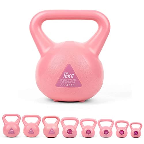 Image of Phoenix Fitness Vinyl Kettlebell - Heavy Weight Kettle Bell for Home Gym Workout Equipment Strength Fitness Pilates Weight Training - Pink 16kg
