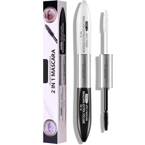 Image of Double Extension Effect Mascara & Primer Set – Black Mascara with White Primer for Extreme Length & Volume. Long-Lasting, Waterproof, Smudge-Proof Formula for Bold, Defined Lashes