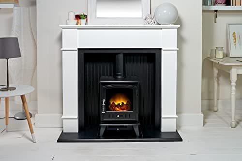Image of Adam Oxford Stove Fireplace in Pure White with Aviemore Electric Stove in Black, 48 Inch