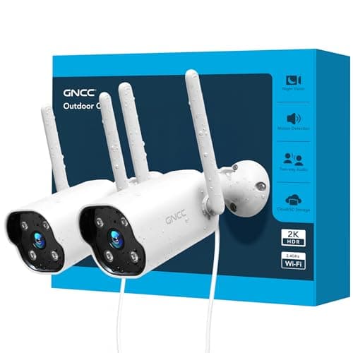 Image of GNCC 2-Pack Security Camera Outdoor, 2K Fixed CCTV Camera for House, 2.4GHz WiFi Only, AI Detection, Phone Alerts, 24/7, IP65, Cloud/SD Card Storage, 3m Cable, Plug-in, GT1Pro