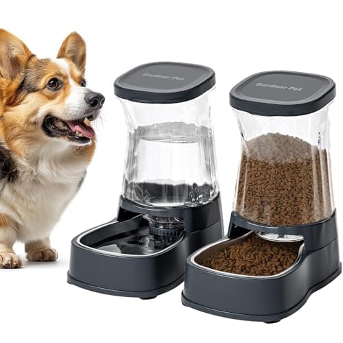 Image of Gardner Pet Food and Water Feeder Set (3.85L*2), Automatic Cat Feeder with Stainless Steel Bowl, Gravity Dog Water Dispenser No Electricity Required, BPA-Free Cat Bowls, Spill-Resistant, Dark Grey
