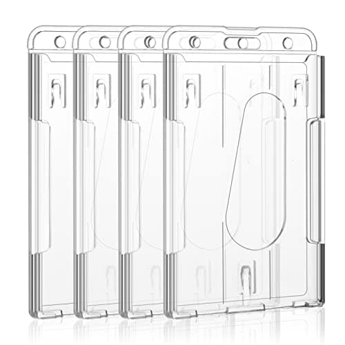 Image of Vicloon Vertical 2-Card Badge Holder, 4pcs Hard Plastic ID Credit Card, Clear Badge Holders ID Card Badge Holder for Office School IDs Credit Cards Driver’s Licenses and Passes