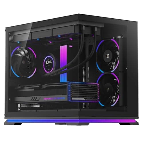 Image of Powercool Aurora Black mATX Dual-Chamber Gaming Case – Dual Tempered Glass, ARGB LED Strip – 3× 120mm PWM ARGB FDB Fans + PWM Hub – USB Type-C, USB 3.0 – Top 360mm Radiator Support | Black