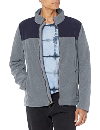 Image of Tommy Hilfiger Men's Classic Zip Front Polar Fleece Jacket, Navy/Charcoal, L