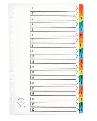 Image of A4 1-20 Multi-Coloured Tabbed Dividers (Pack of 5)