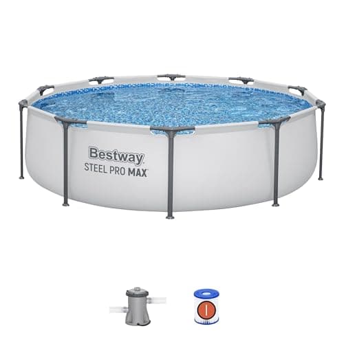 Image of Bestway MAX Steel Pro Round Frame Swimming Pool with Filter Pump, Grey, 10 ft, Multicolour