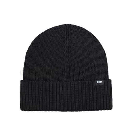 Image of BOSS Men's Fold Over Knitted Beanie Hat Fati_O, (UK, Alpha, One Size, Standard, Black)