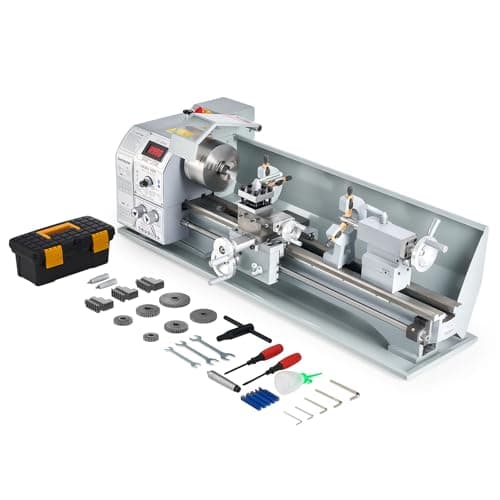 Image of CREWORKS Metal Lathe Machine with 3 Jaw Chuck and 3000rpm Max Variable Speed, 9x24Inch Benchtop Lathe with LCD Display 1100W Brushless DC Motor and More for Home Machinist Workshop DIY Metalworking