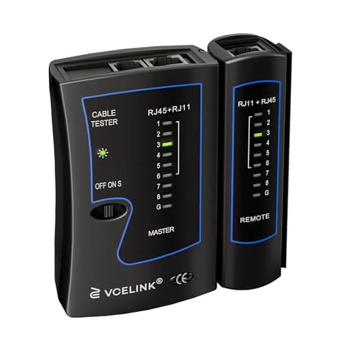 Image of VCELINK Network Cable Tester, RJ45 Ethernet tester PoE for CAT7, CAT6, CAT5 LAN Cable and RJ11 Phone Cable, Black (Battery Not Included)