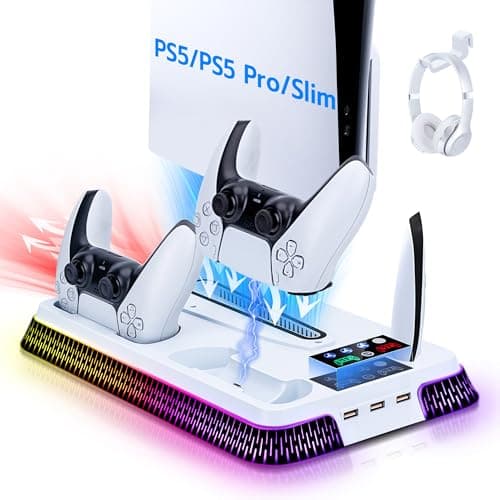Image of Mcbazel PS5/Slim & Pro Cooling Stand & Dual Controller Charging Station, PS5 Accessories with RGB Light & Headset Hook (Black)