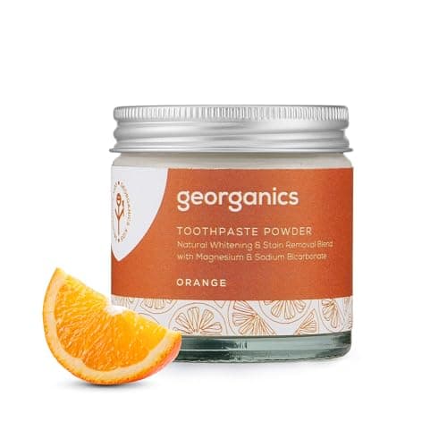 Image of Georganics Whitening Toothpowder - Natural Blend & Stain Remover with Magnesium & Sodium Bicarbonate - Vegan, SLS, Cruelty and Fluoride Free - Orange - 60ml